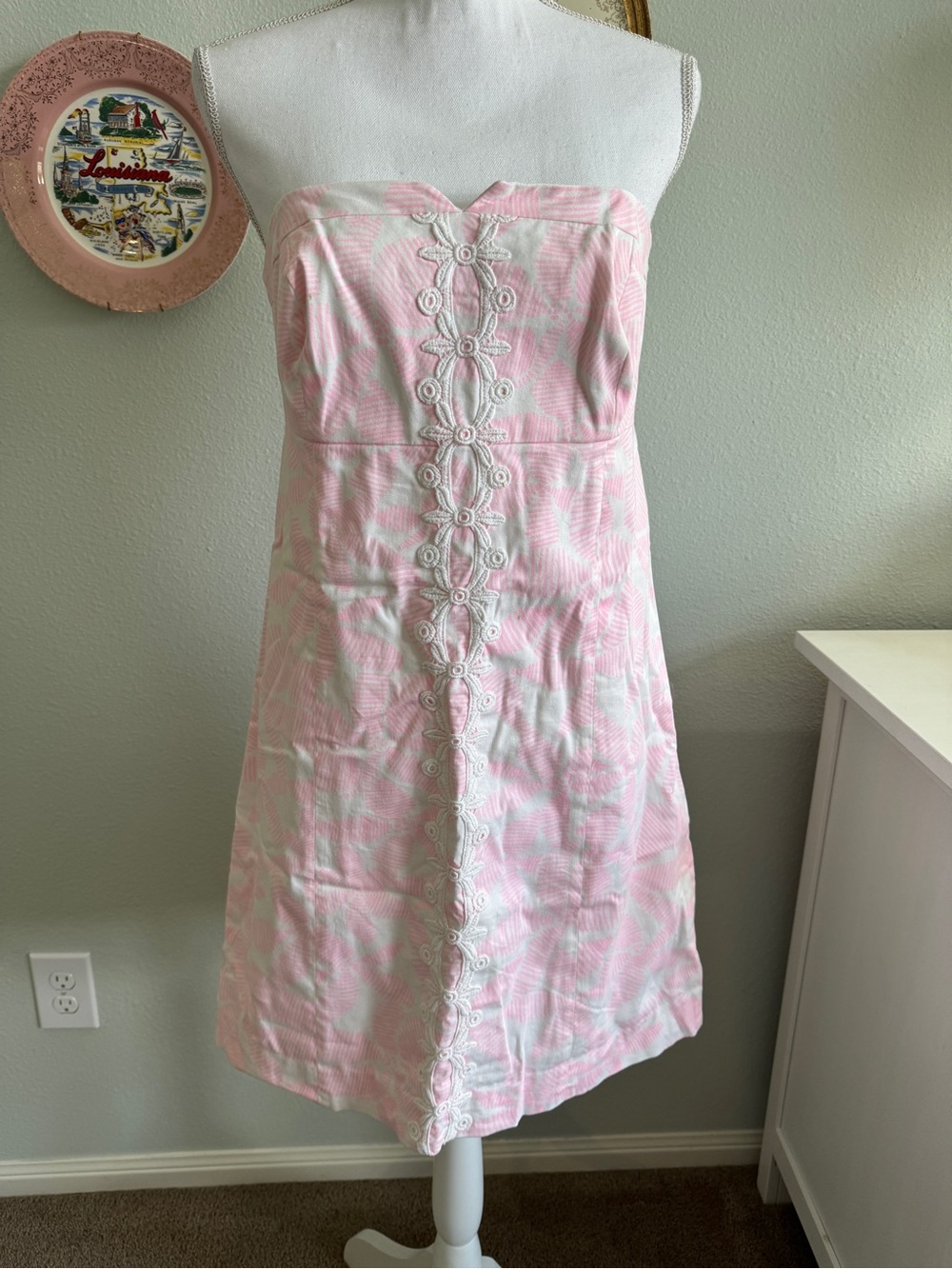 Lilly Pulitzer Strapless Pink Floral Lace-Trim Dress Size 8